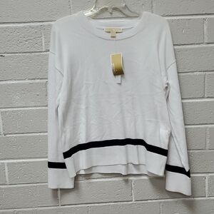 Women's White and Black Striped Top